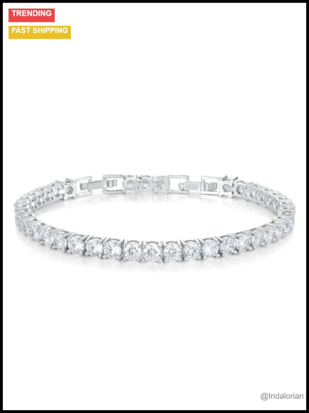 18K White Gold Plated Tennis Bracelet 4mm Cubic Zirconia 7.5in